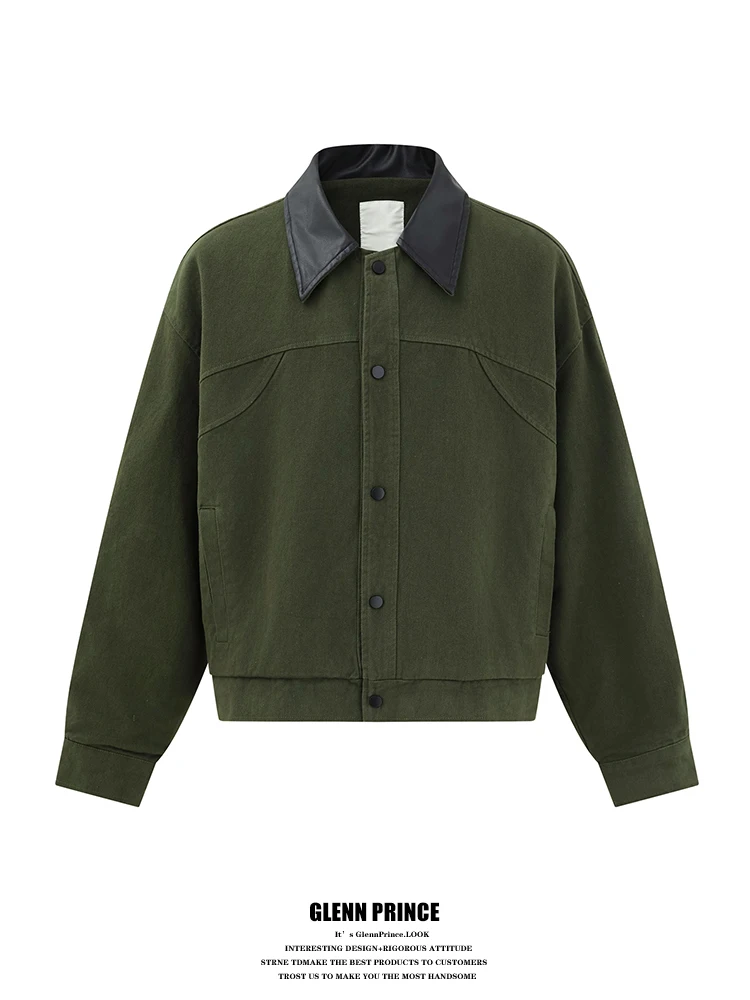 

GPstudio Detroit Workwear Jaet Men's Autumn Design Sensation Small ence Leather Collar Patchwork Color Blo Coat