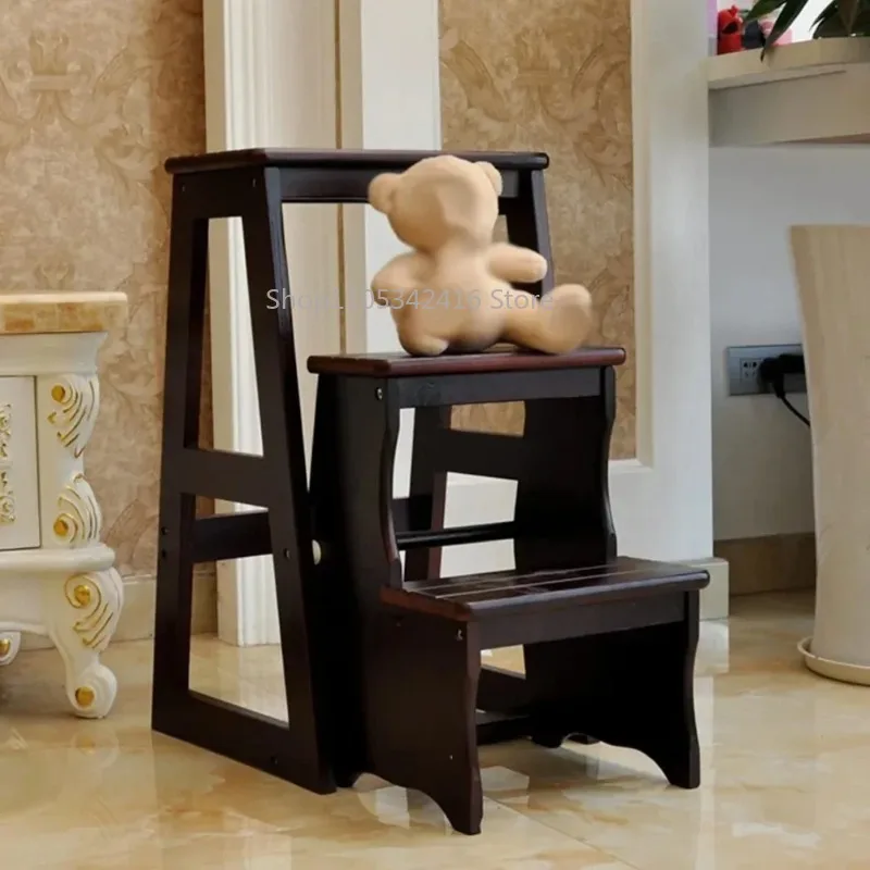 3 Step Wood Ladder Stool Portable Multi Purpose Home Shelf for Library Flower Storage Indoor Climbing Daily Household Organizer