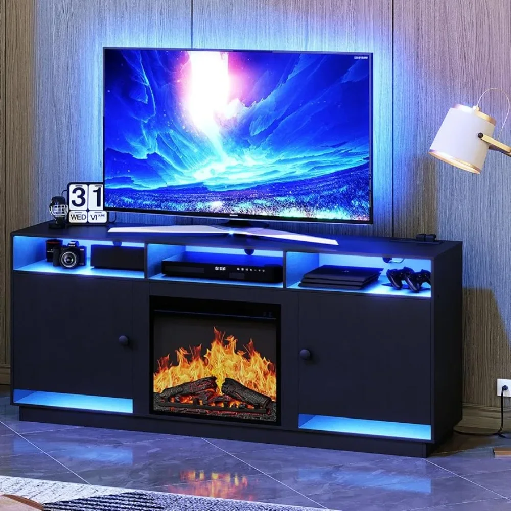 

Tv Console 65 Inches With LED Light and Power Socket Cabinet for Tv Stand Living Room Furniture for Modern Television Home Shelf