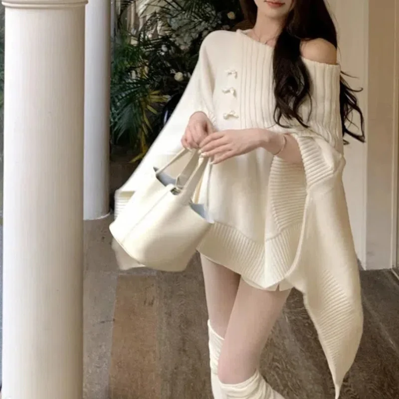 Lazy Style Loose Design Sense Cloak Sweater Autumn Winter New High-end Feeling Irregular Soft Comfortable Commute Top Ladies