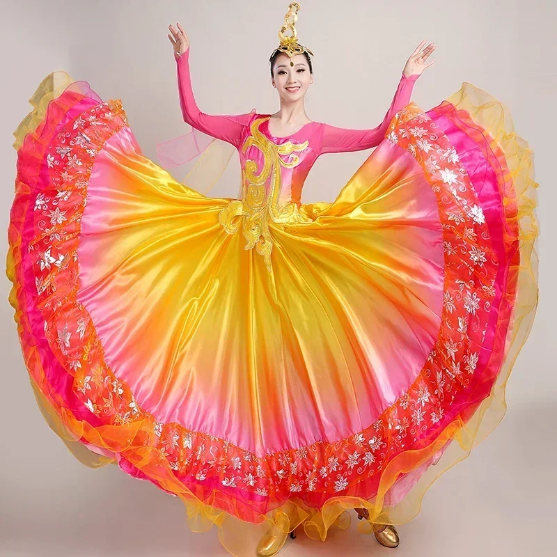 Robe Longue Résistante pour Femme, Tenue de Taureau Espagnole, Jupe de Salle de Bal, de Flamenco, de ix, 360