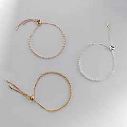 Luxury Cubic Zirconia Tennis Bracelets For Women Simple Square Zircon Rose Gold Color Girls Bracelet Jewerlly Korean Jewerly