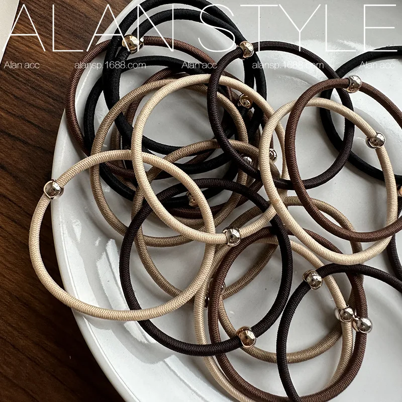 

5Pcs Black Bead Hair Ties Elastic Ponytail Holders Small Round Beads Hair Bands Durable Essential Daily Hair Accessory for Women