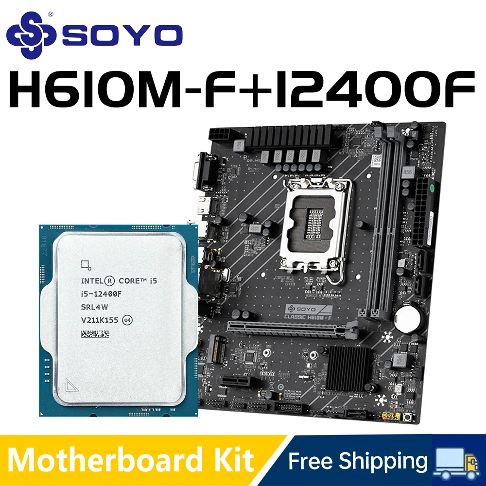 SOYO Classic H610M-F with Intel I5 12400F Chip CPU Motherboard Set M.2 VGA Dual-channel DDR4 Memory for DIY Computers [LGA1700]