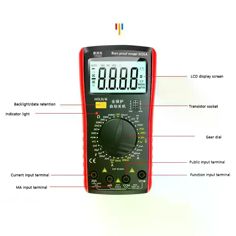 DM9205A High-precision Digital Multimeter AC/DC Transistor Tester Electrical NCV Test Meter Profesional Analog Multimetro