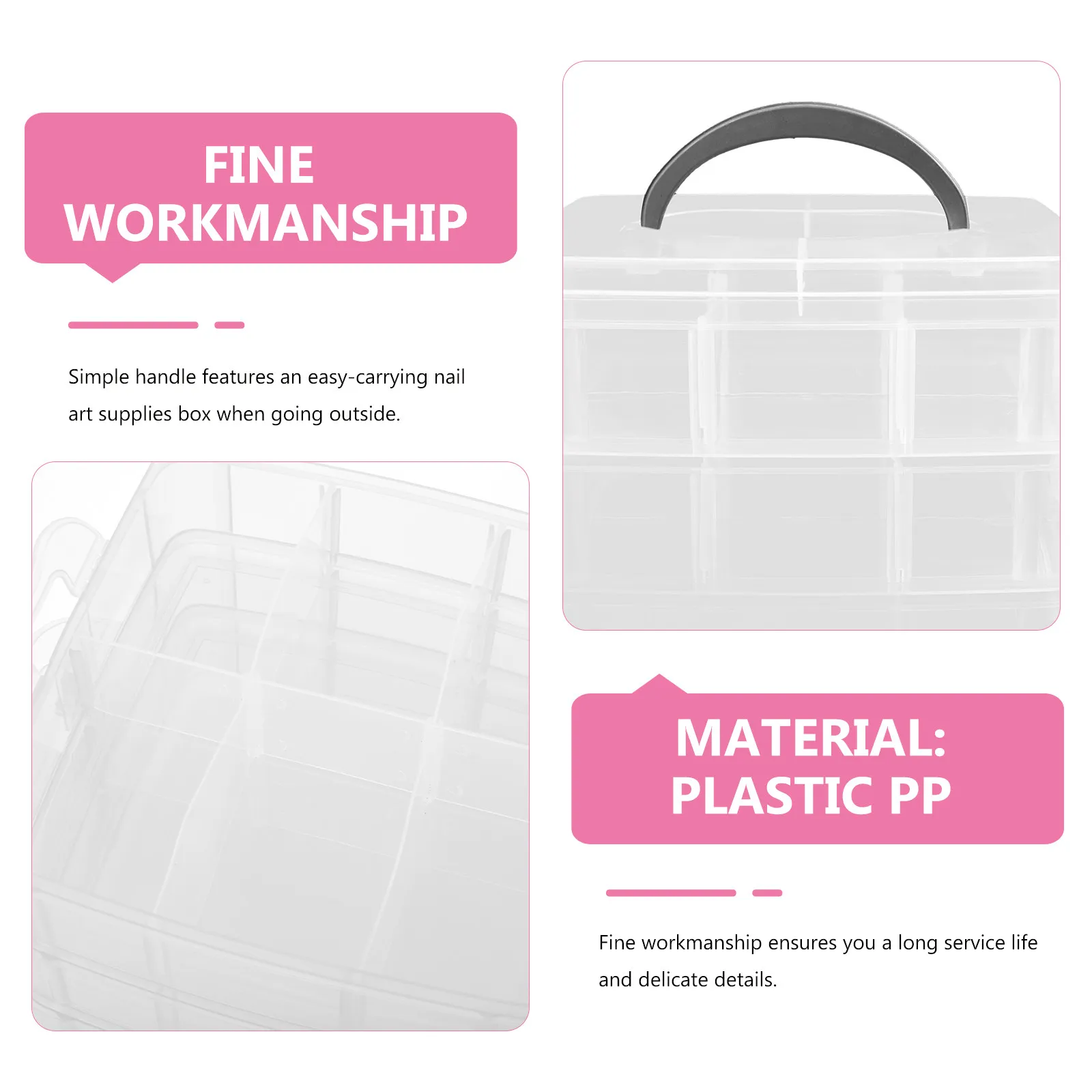2Pcs Stylish Nail Art Toolbox Large Capacity Manicure Tool Storage Container Triple-Layer Organized Handle Design for Nail