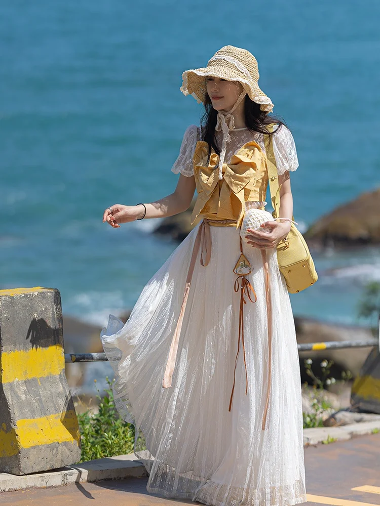 

Оригинальная вышитая юбка-ханьфу Liuzifei Folk Sle с узловыми ремешками, нижнее белье, полиэстер, лето 2024