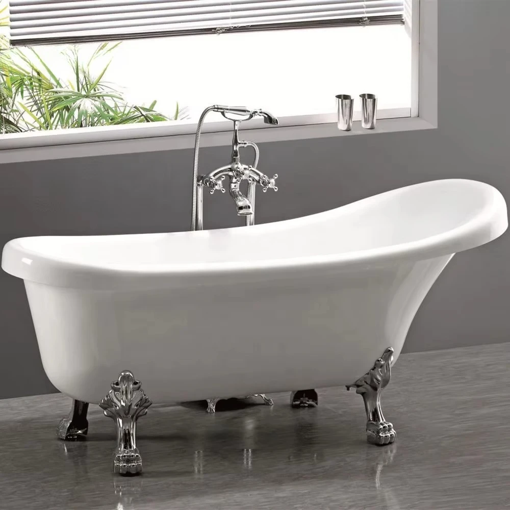 Bañeras acrílicas blancas o rojas de esquina, bañera independiente con patas de garra de remojo profundo a la venta