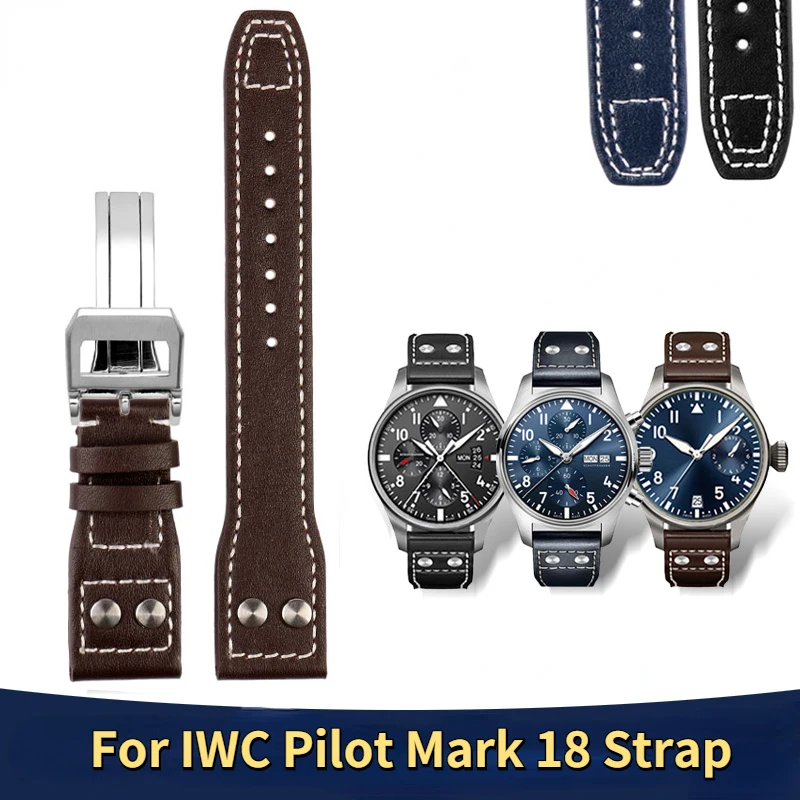 For IWC Genuine Leather Watch Strap Big Pilot Flamethrower Little Prince Mark 18 Spitfire Watchband men\'s Bracelet 20 21mm 22mm