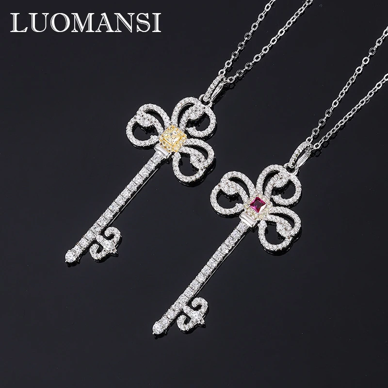 

Luomansi 4-6MM Yellow Red High Carbon Diamond Key Necklace Woman S925 Silver Jewelry Anniversary Party Birthday Gift