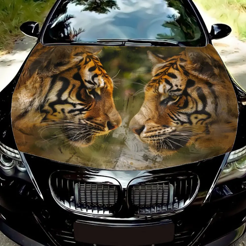 Professional Tiger Car Hood Decal - Easy Application & Removal, No Residue Left Behind