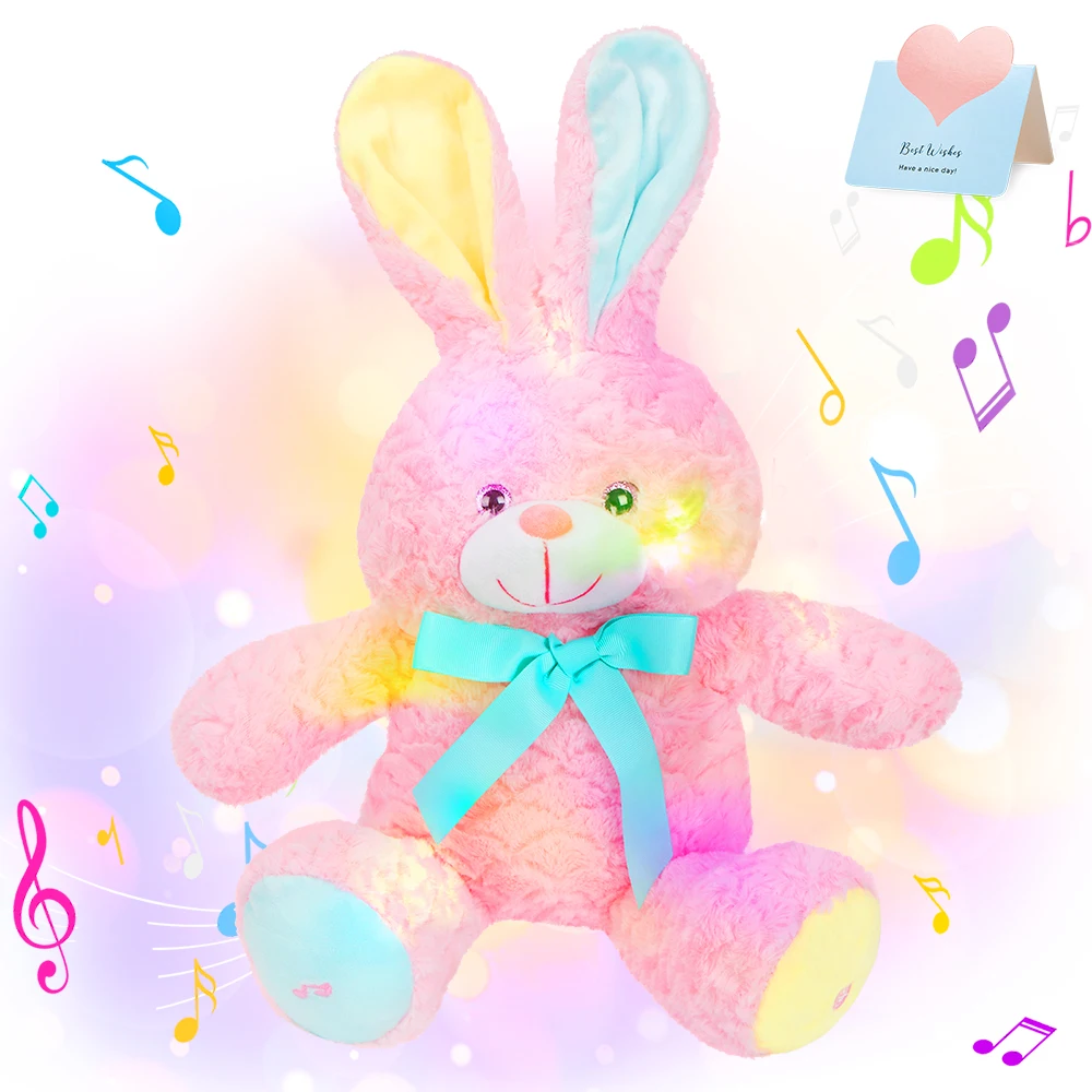 

Pink Bunny LED Light Musical Glow Plush Toys Throw Pillows Singing Cute Kawaii Rabbit Stuffed Toy Animals Gift for Girls Kids