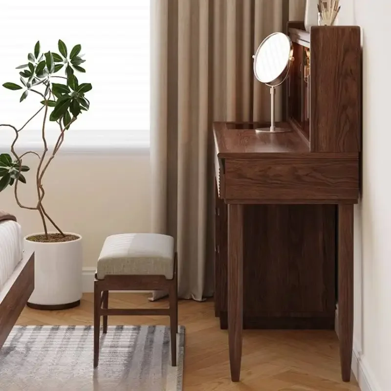 q^-Decorations Brown Makeup Vanity Desk Wood Sturdy Cheap Drawer Makeup Vanity Desk Modern Vintage Kaptafel Furniture For Home*.
