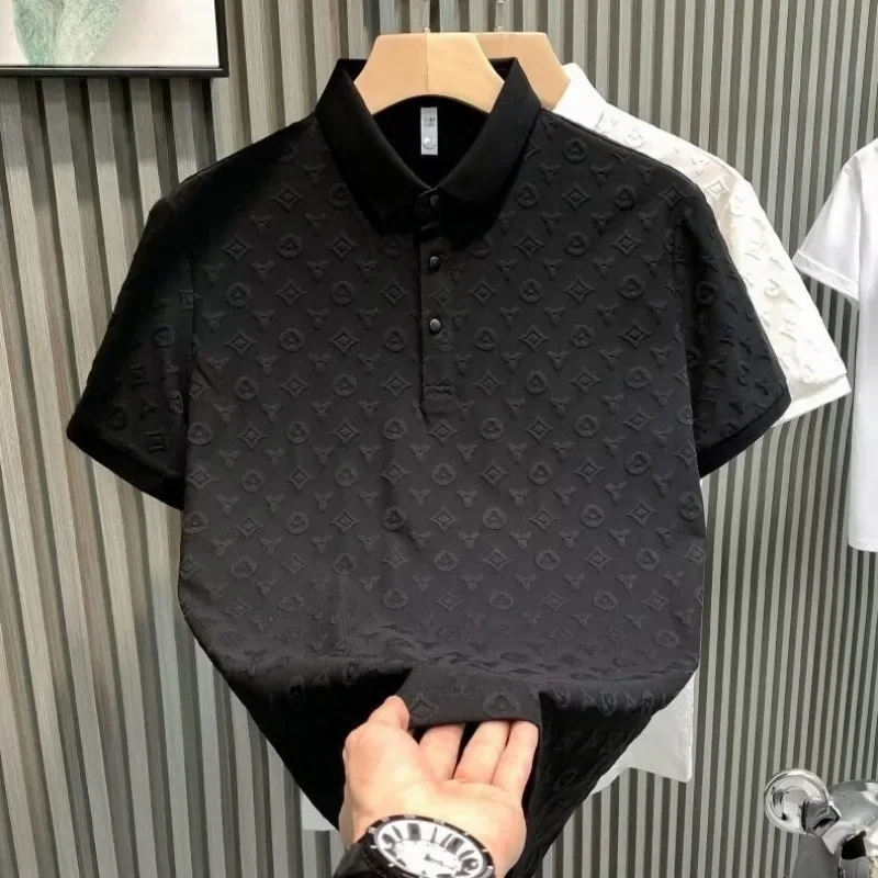 2024 Fashionable Luxury Jacquard Polo Shirt Casual Comfort Breathable Slim Fit Youth Smooths Your Silhouette Lapel Short Sleeves