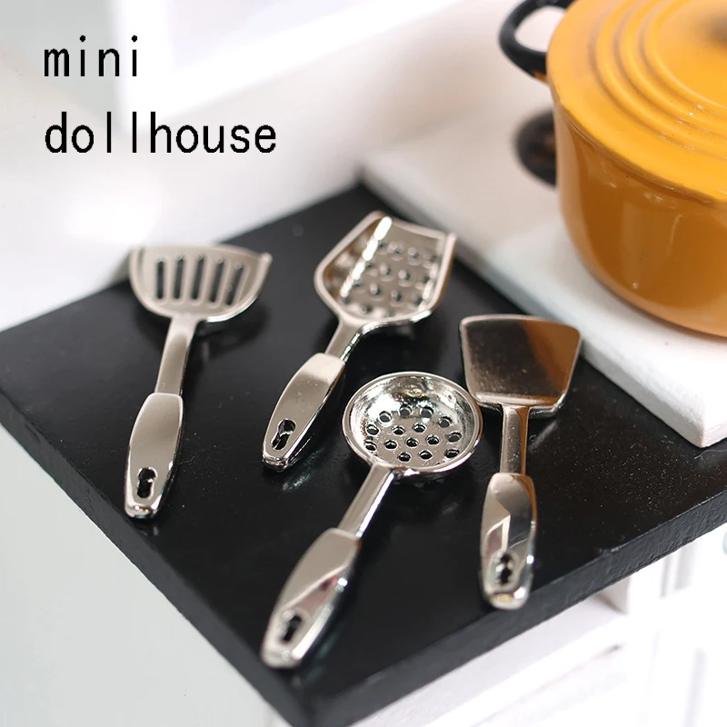 

1/4pcs Dollhouse Miniature Kitchen Metal Cookware Spatula Leaky Spoon Model For Dolls House Scene Decor Kids Pretend Play Toy ﻿