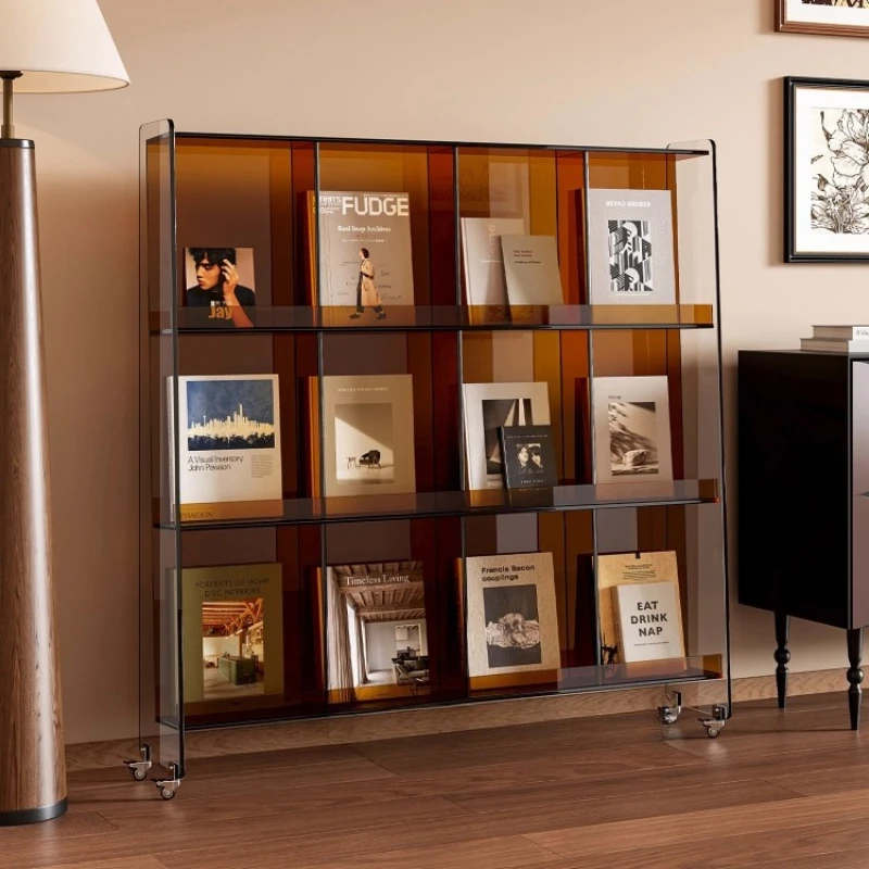 

Acrylic Floor Reading Bookshelf Living Room Shelf Simple Display Newspaper Storage Light Luxury Magazine CD