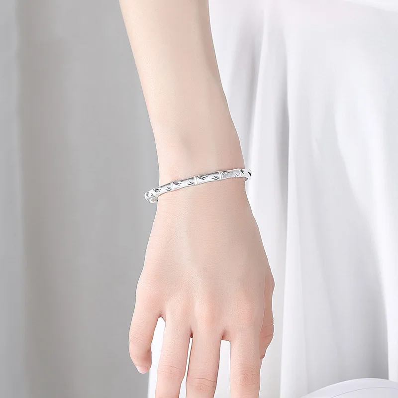 S925 sterling silver bracelet women matte bamboo joint ancient inheritance plain ring open bracelet