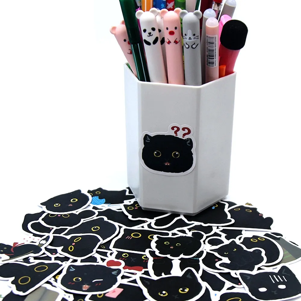 Kawaii Black Cats Meme Cute Stickers Pack Aesthetic Stationery Supplies Office School Diary Decoration Sticker Book Art Supplies