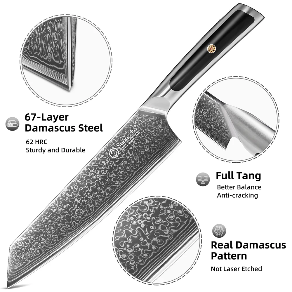 سكين Sunnecko دمشق 8 بوصة سكين Kiritsuke فائق الحادة VG10 دمشق الصلب سكين الشيف الياباني أدوات القطع أدوات الطبخ