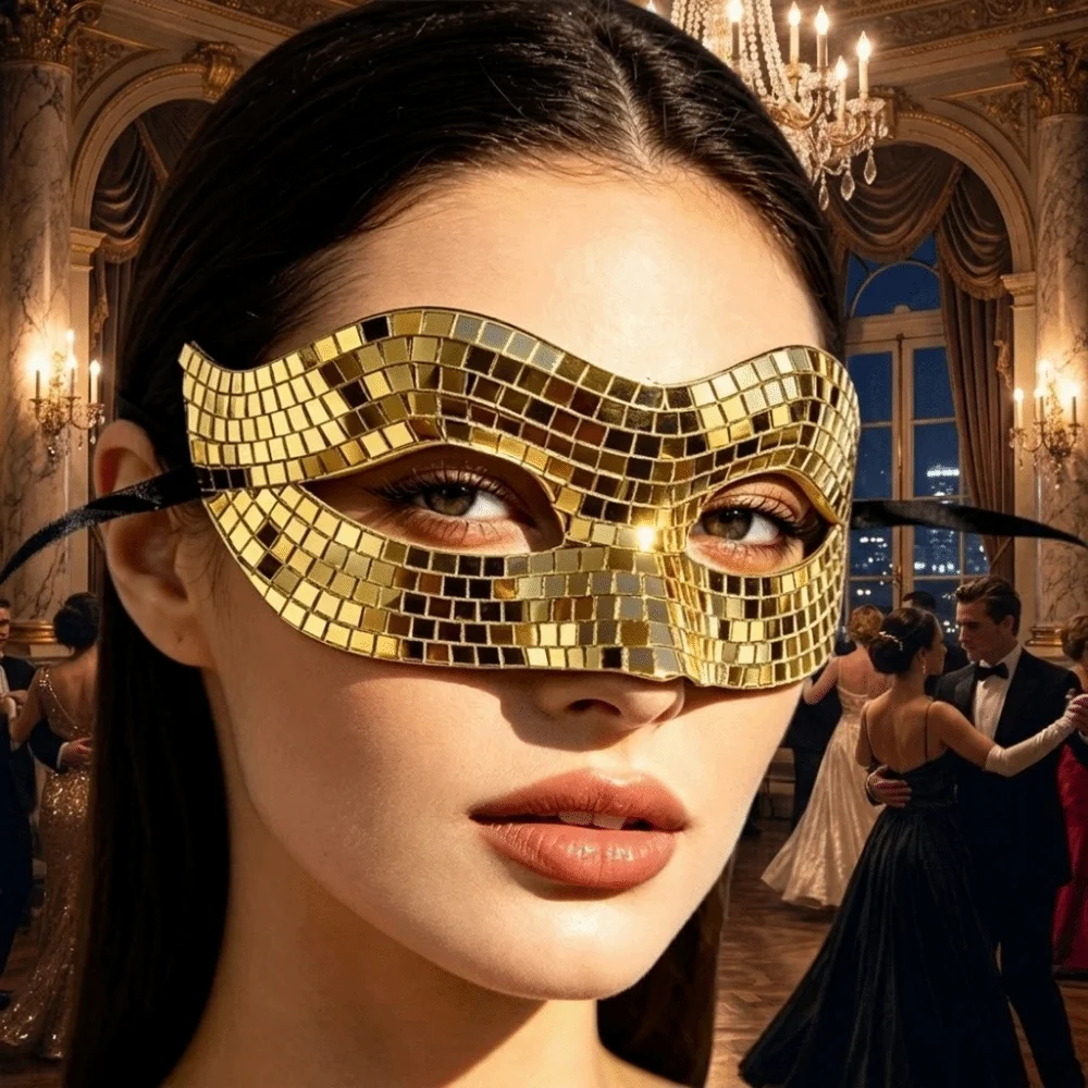 Sparkling Finish Disco Face Mask Mirror Glitter Texture Masquerade Mask Eye Covers Golden/ Silver Half Face Mask