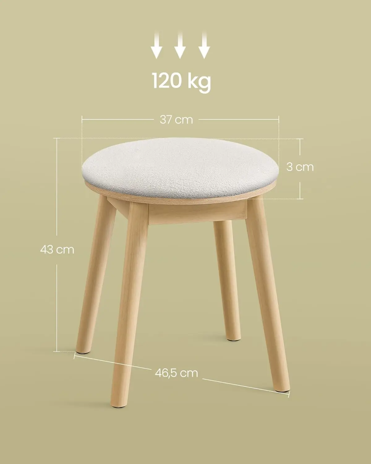 SONGMICS HOME booven Vanity sgabello, sgabello imbottito con gambe in legno massello, poggiapiedi
