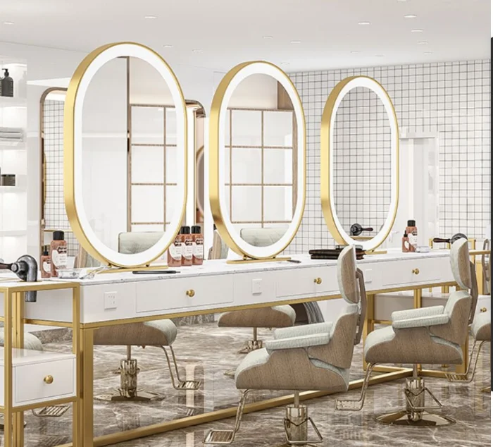 O novo barbeiro espelho mesa salão de beleza rede especial corte de cabelo perm e tintura espelho de cabeleireiro espelho de dupla face