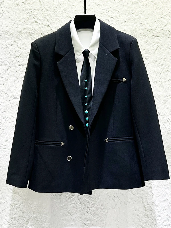 

Ele Bla Metal Decorated Suit Jaet Men's Casual Faion mat Luxury Trendy Loose Sle Urban Adult Long Sve