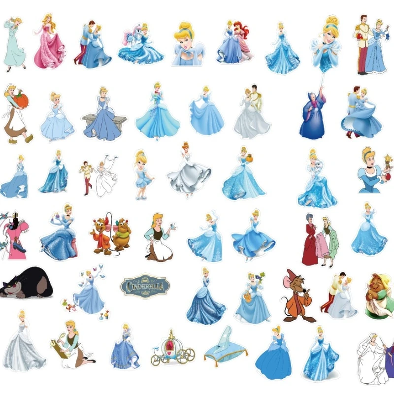 50pcs Cinderella Anime Stickers Suitcase Stationery Water Cup Mobile Phone Scooter Laptop Refrigerator Decoration Stickers