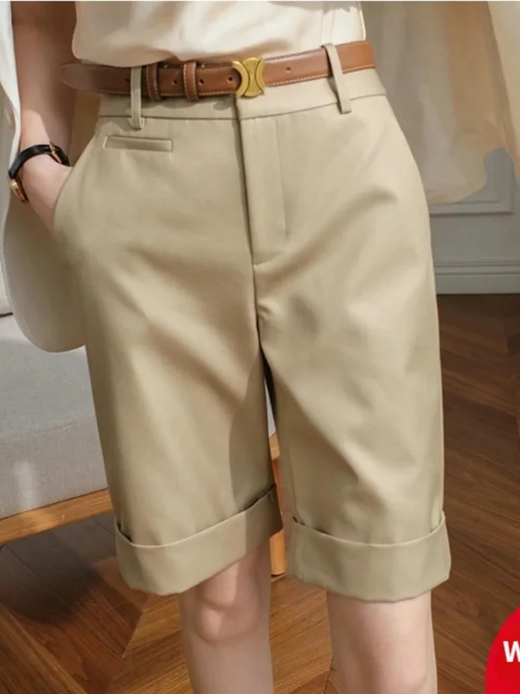 

Korean Summer Shorts for Women Fashion Women's Shorts High Waist Knee Length Straight Pants White Office Shorts for Women