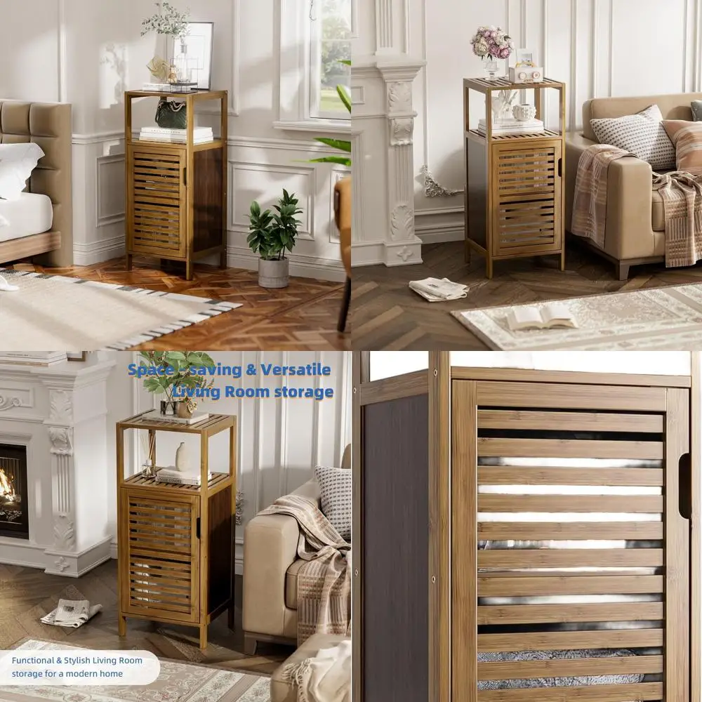 

Bathroom Cabinet, Bamboo Floor Cabinet Free Standing, 4 Tier Sofa Side Storage Cupboard for Living Room Kitchen Bedroom, Walnut