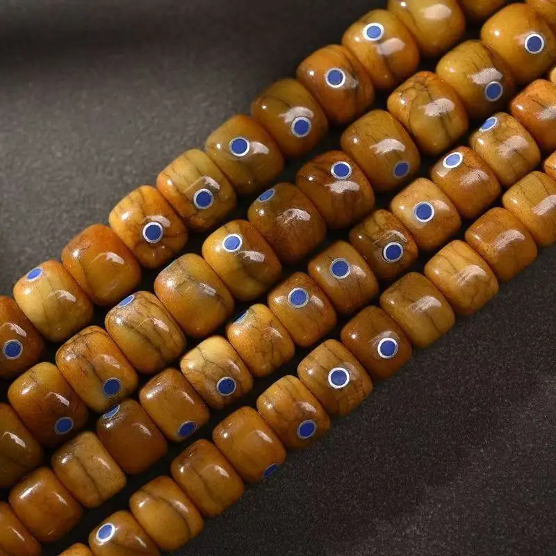 

Tibetan-style 108-bead yak bone bracelet inlaid with lapis lazuli, Buddhist prayer beads, long necklace men and women