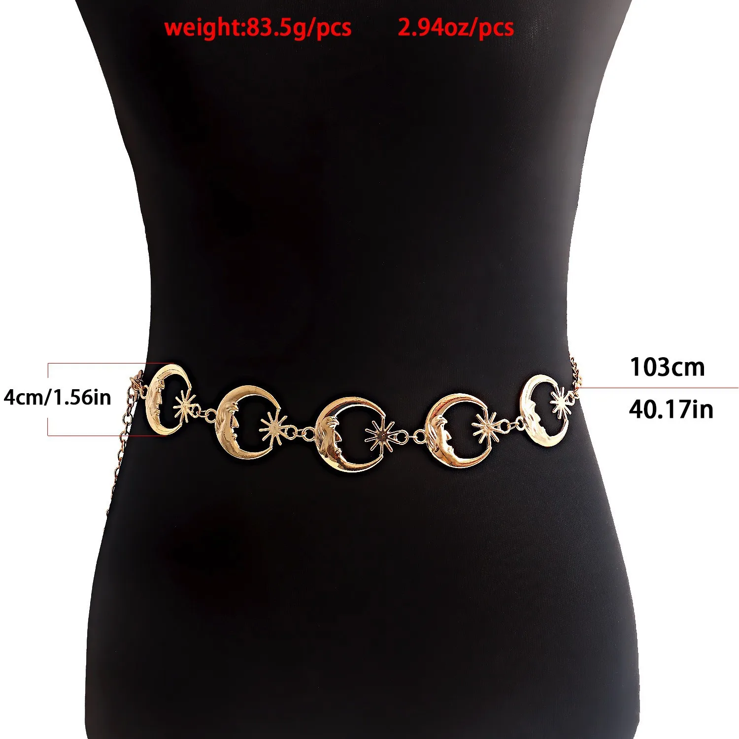 Fashion Moon Sun Metal Belts Women Vintage Waist Chain Pendant Waist Belts Dress Jeans Belts 1 Pc image 3