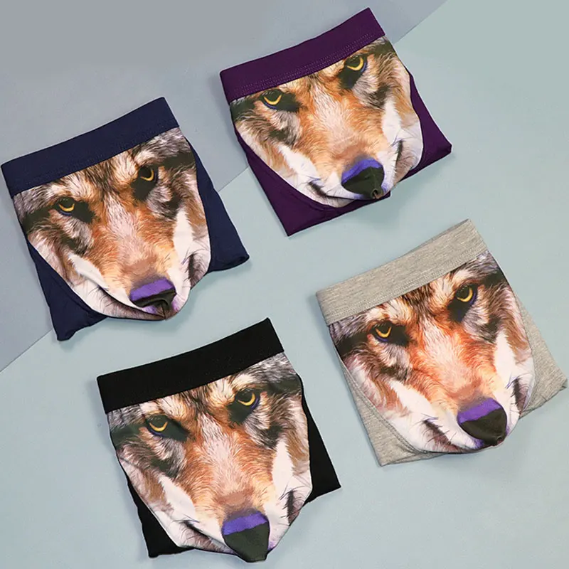 New 1pc Underwear Men Boxer Shorts Funny Underpants Modal Mens Men\'s Panties With 3D Wolf Soft Pouch Trunks Boxers Comfortable