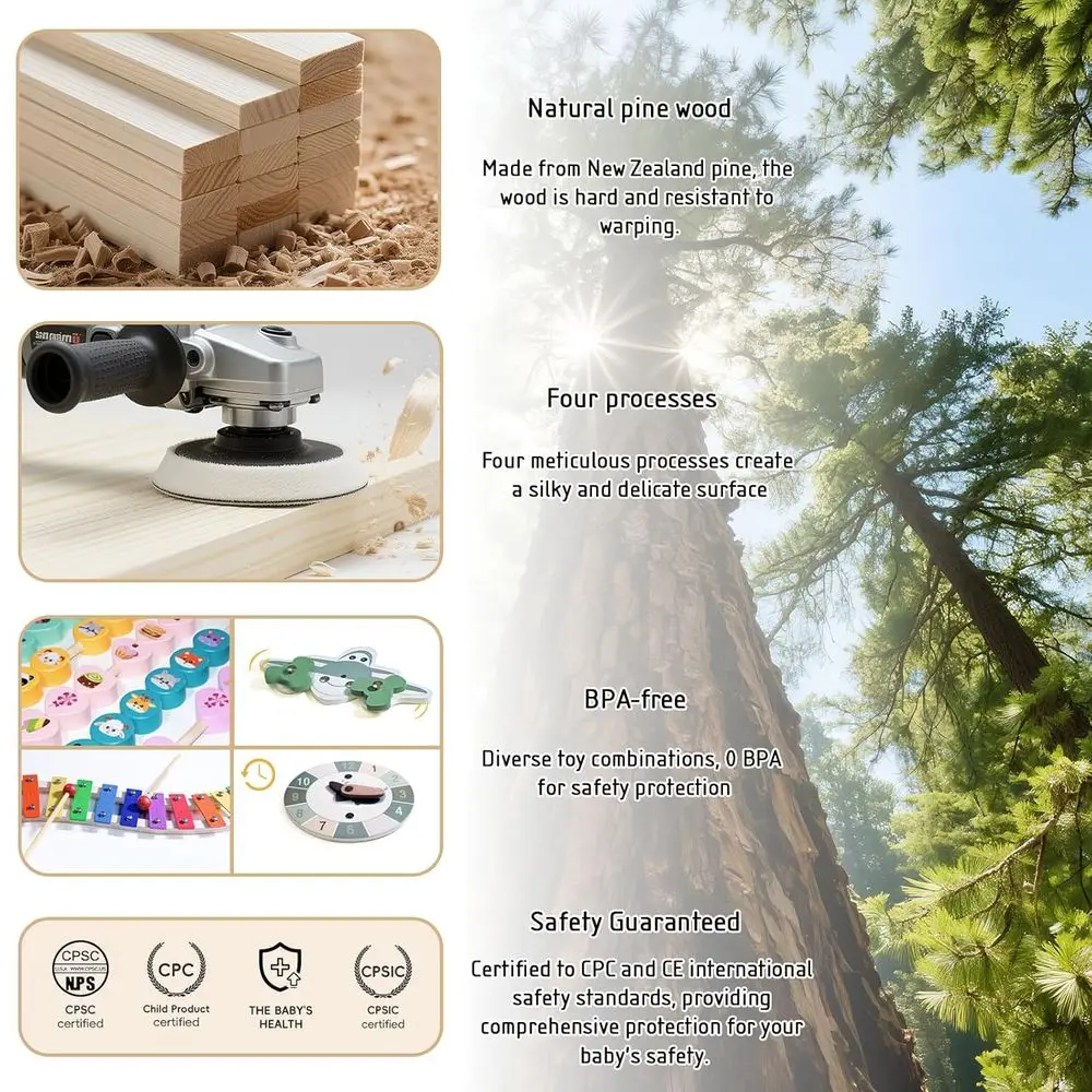 روضة أطفال خشبية محمولة بأشكال قابلة للتعديل، مركز أنشطة الطفل القابل للطي وألعاب للرضع والأطفال الصغار (57 × 57 × 24 بوصة #5