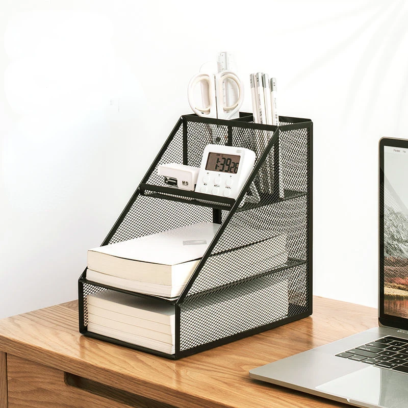 Desk Organizer Office Storage Box Desktop Holder Rangement Bureau for Stationery Multi-function Shelf Carrier Metal Mesh