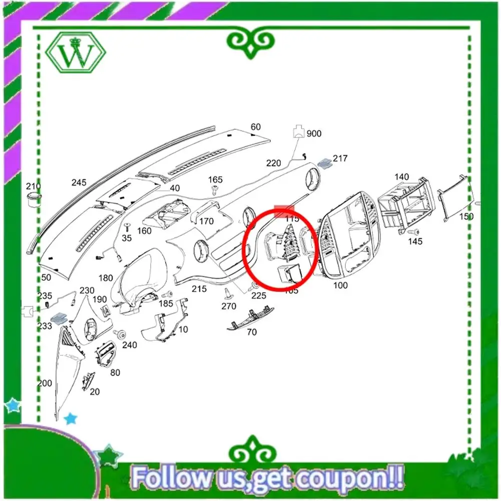 

AC34-передняя приборная панель, центральная решетка кондиционера, вентиляционные отверстия для Mercedes-Benz Vito V260 W447 W448 15-24