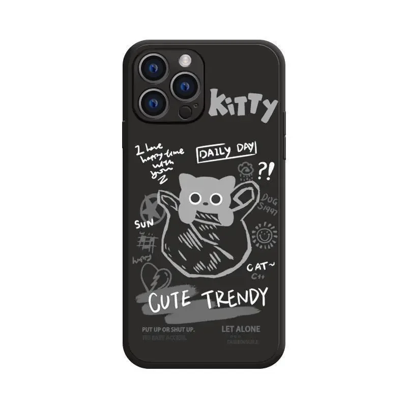 Casing ponsel pasangan kucing anjing, untuk Iphone 15 14 13 12 11 Pro Max Mini X XR 7 8 SE Plus SE sampul anak anjing hewan karton lucu lucu