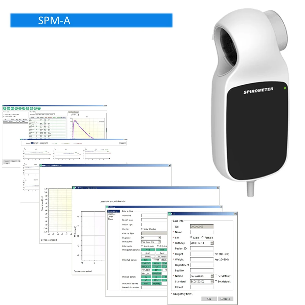 CONTEC SPM-A Digital Hand-held Spirometer Lung Breathing Mouthpiece PC software