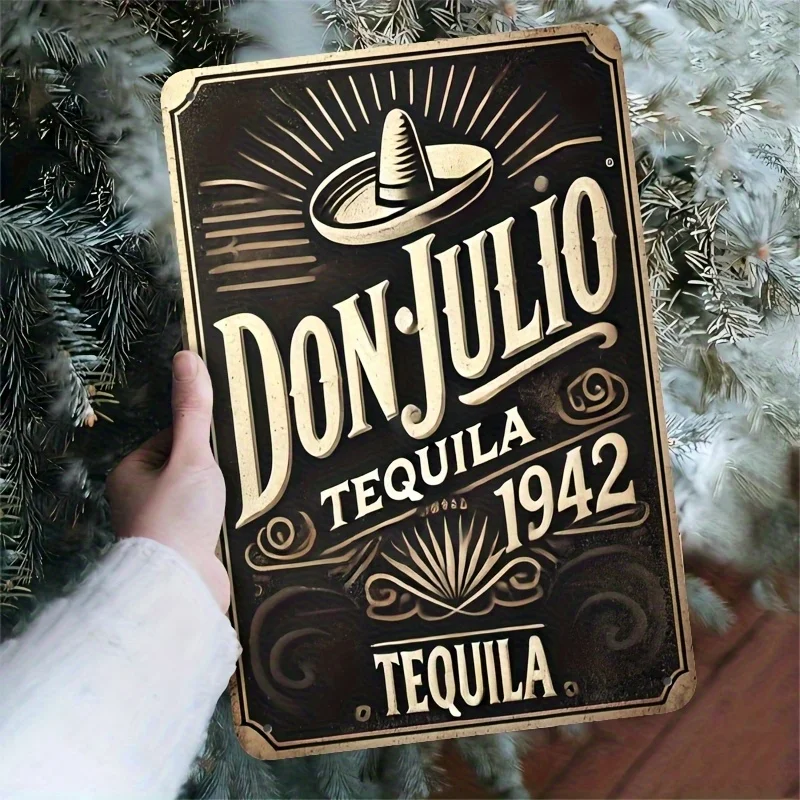 Vintage Metal Wall Sign  - Rustic Iron Don Julio Tequila 1942 Retro Design with Sombrero,Swirls, Farmhouse Cafe Garage Bar Deco