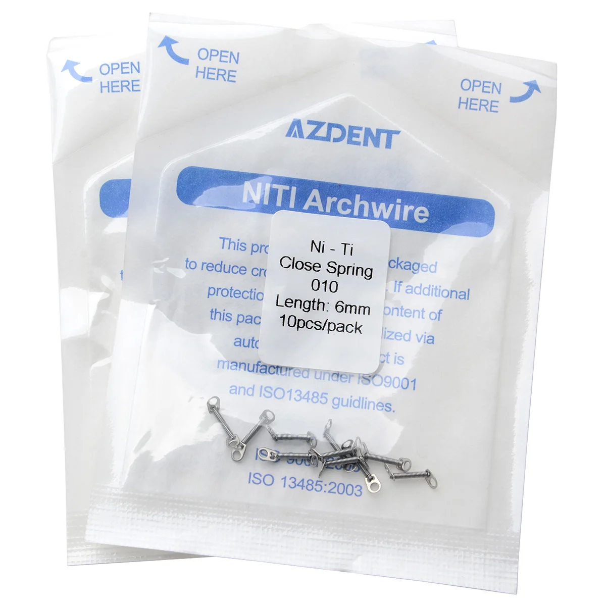 10pcs/Pack AZDENT Dental Orthodontic Close Coil Spring Niti Anterior Teeth Tooth Torque with Big Pull Ring 0.010/0.012*6/9/12mm