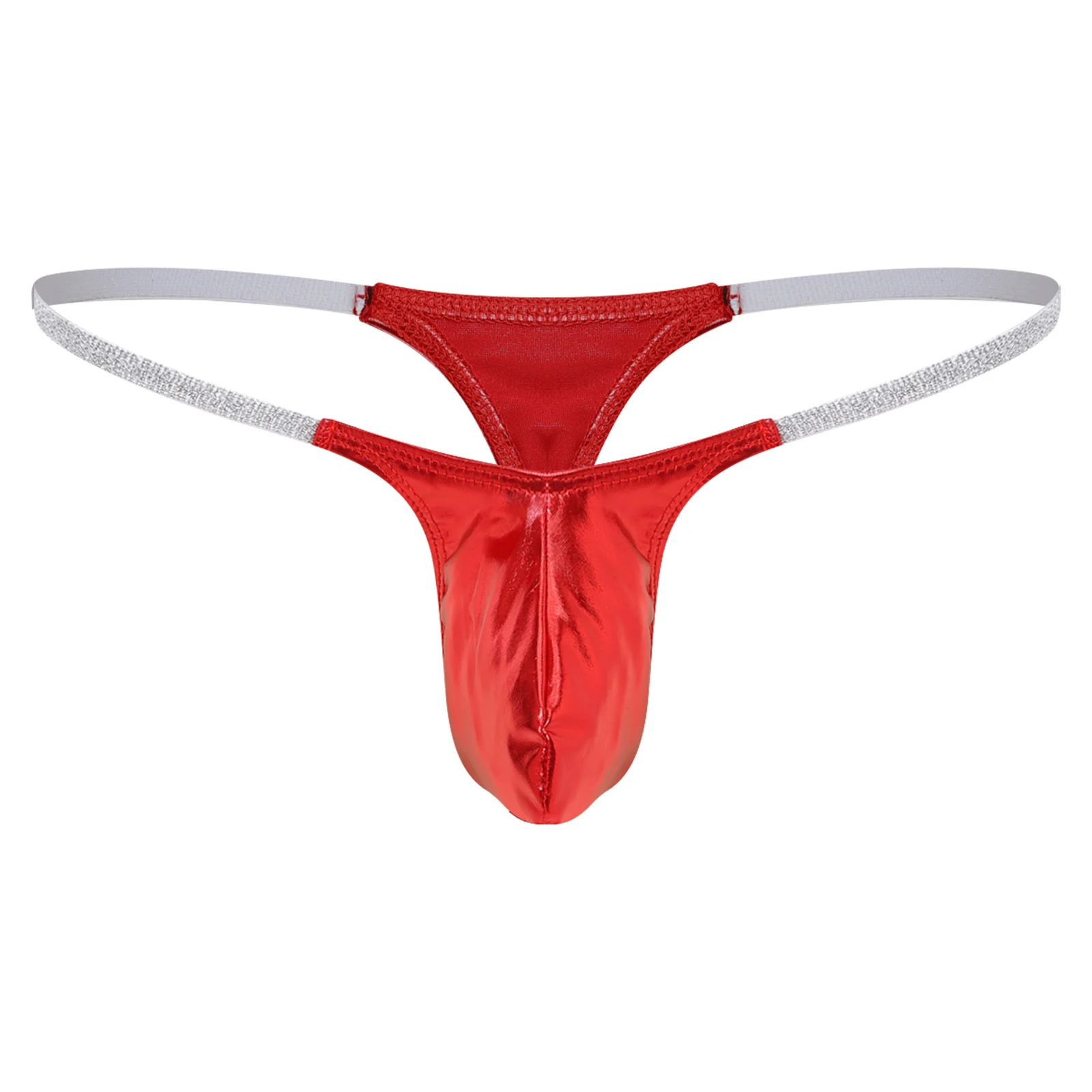 

Men Low Rise Mini Briefs Metallic Shiny Pouch Shiny Elastic Waistband T-back Thong Underwear for Nightclub Beach Swimwear Bikini