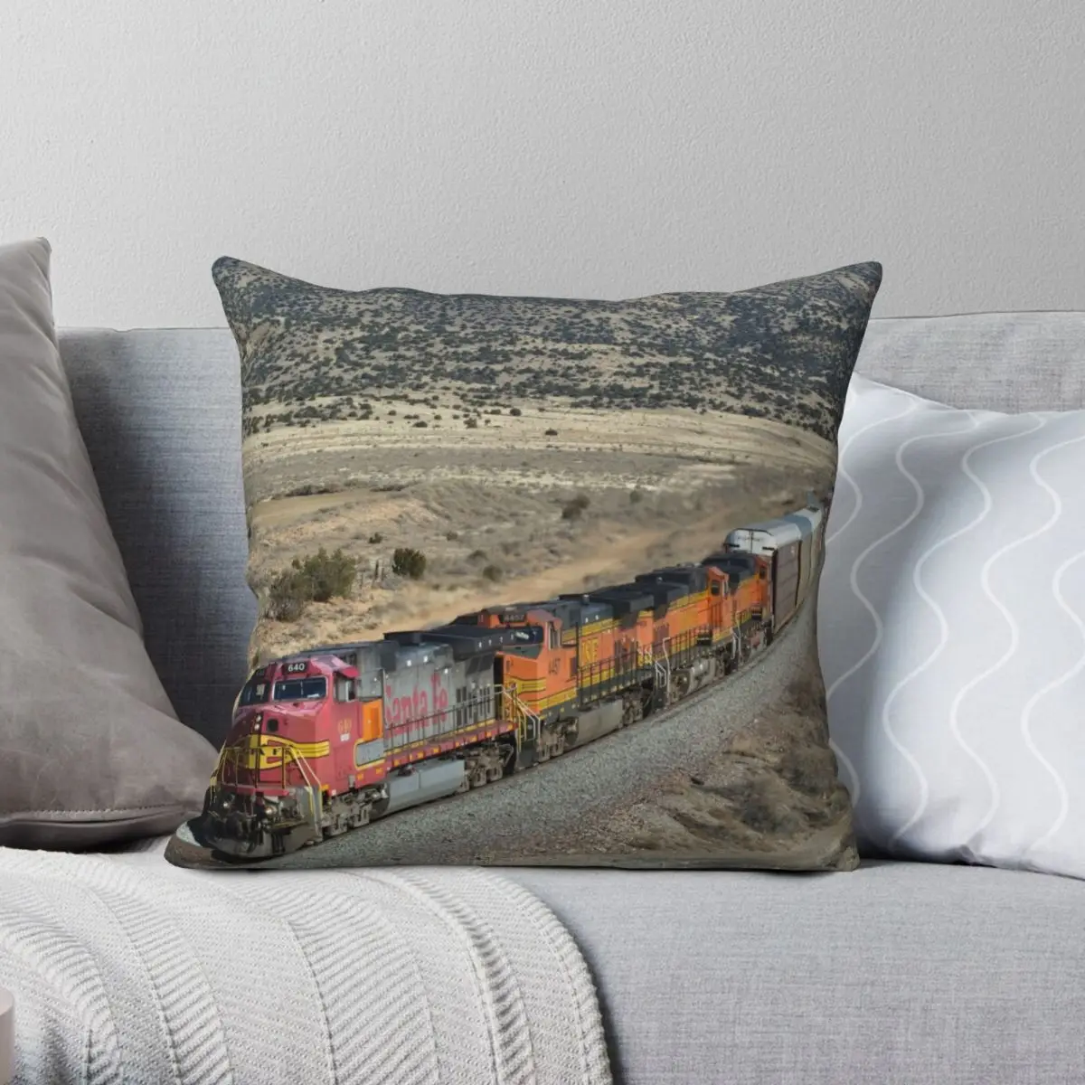 Santa Fe Engine 640 Square Pillowcase Polyester Linen Velvet Creative Zip Decorative Pillow Case Car Cushion Cover 45x45