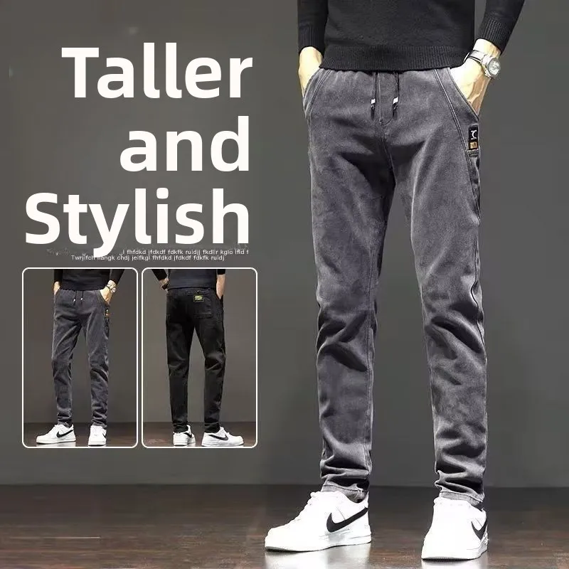 

Мужские повседневные свободные прямые джинсы с высокой талией из смесового хлопка и полиэстера, зимняя коллекция, модные брюки прямого кроя