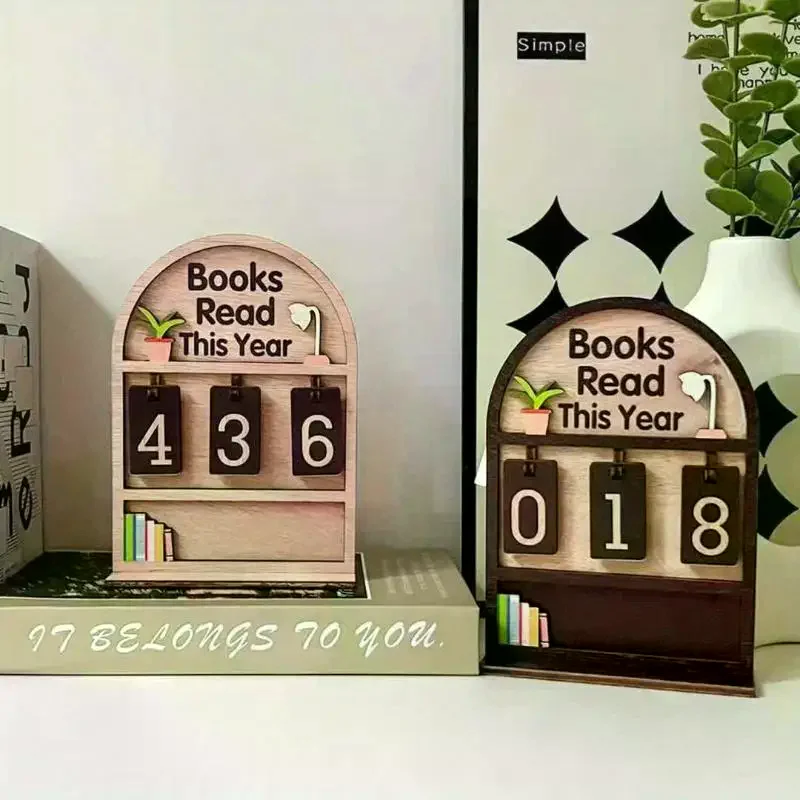 This year's counter reading challenge tracker bookshelf wooden book reading