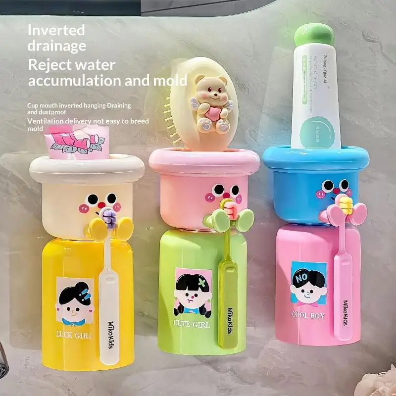 Magnetic Toothbrush Cup Wall Mounted Home Storage Storage Rack Punch-Free Upside Down Toothbrush Holder For Bathroom Accessory