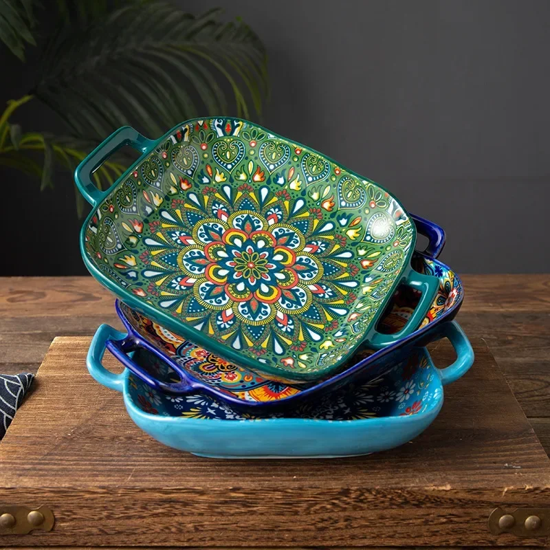 

9-дюймовая керамическая квадратная тарелка с двойными ушками, высококачественная тарелка для овощей, тарелка для фруктового салата, тарелка для стейка, основной курс