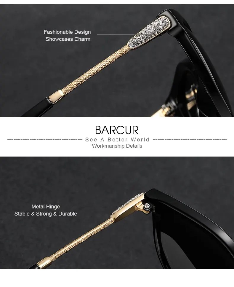Barcur polarisierte Cat Eye Sonnenbrille Frauen Farbverlauf runde Sonnenbrille für Frauen oculos lunette de soleil femme – Detail 6