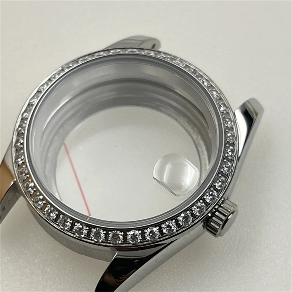 For NH36 NH35 Case 36mm Sapphire Glass Transparent Bottom Diamond Watch Case for 4R35A/4R36A Movement Women Watches Part
