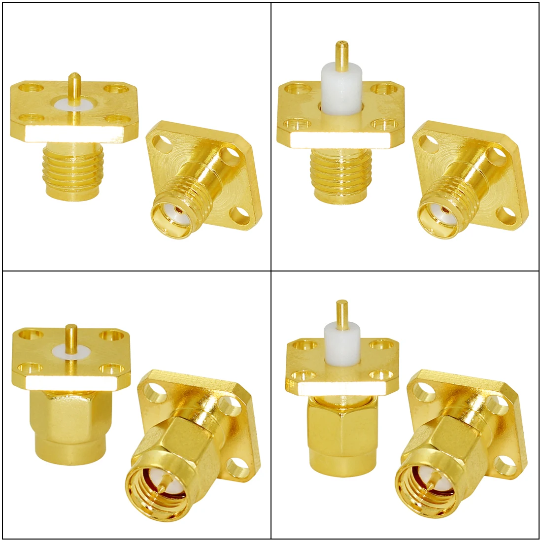 1PC SMA Male/ Female Plug Jack RF Coax Connector 4-Hole Panel Mount Flange Chassis with Isolation Terminal Goldplated NEW