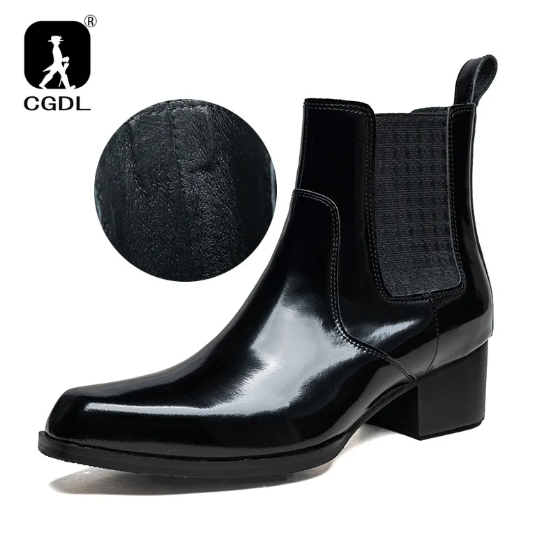 Autumn Winter New Mens 5 CM High Heels Warm Genuine Leather Ankle Boots Shoes Men Business Dress Work Boots Black Wedding Shoes